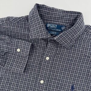 Polo Ralph Lauren Stanton Classic Fit Blue Gray Plaid Button Down Shirt Mens XL